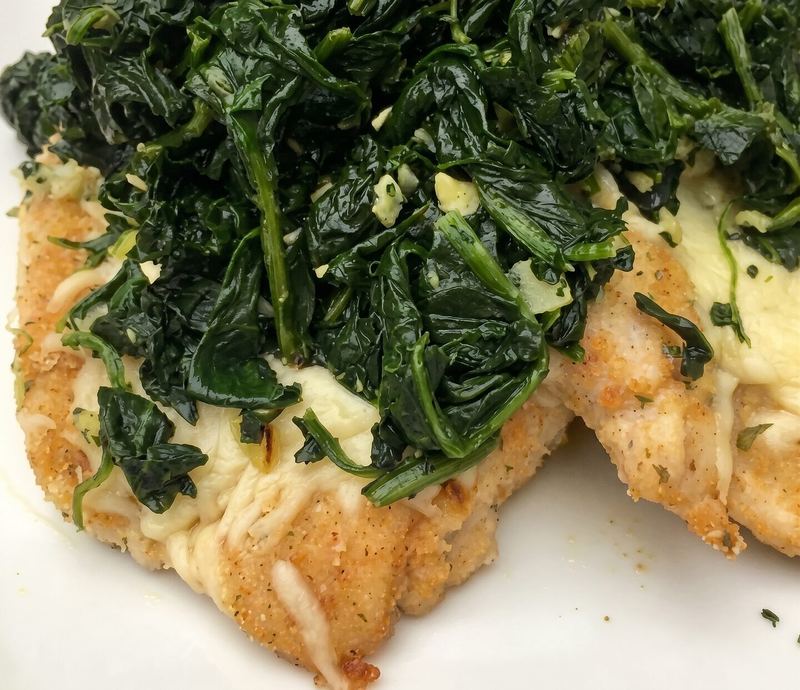 Mozzarella Chicken with Garlic Spinach
